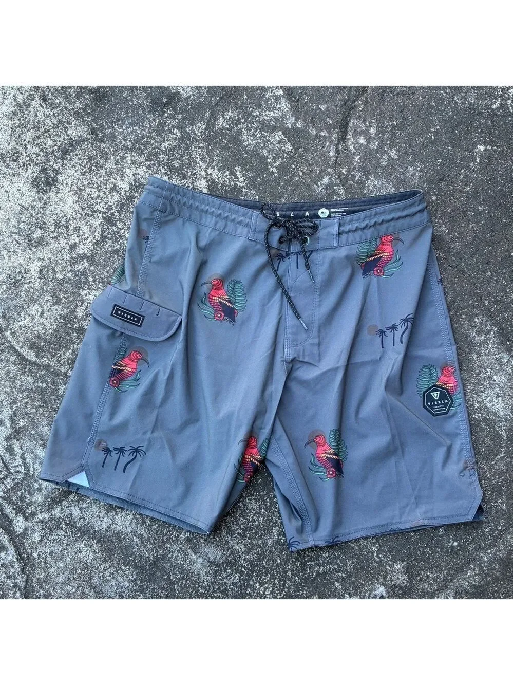 Vissla Tropical Bird in Paradise Boardshorts in Gray - Size 34